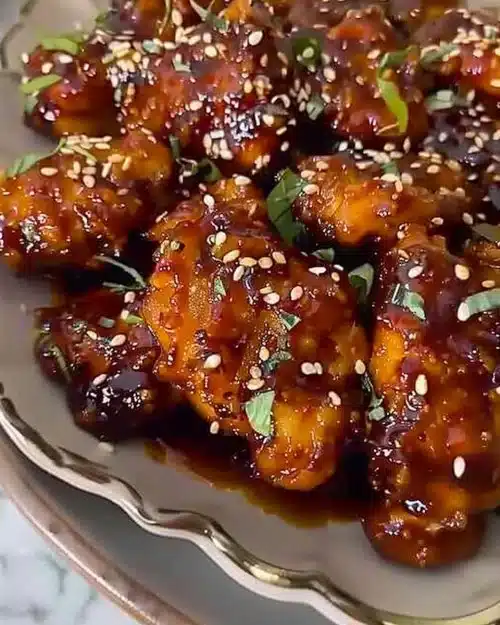 Poulet frit coréen croustillant et épicé servi avec des accompagnements