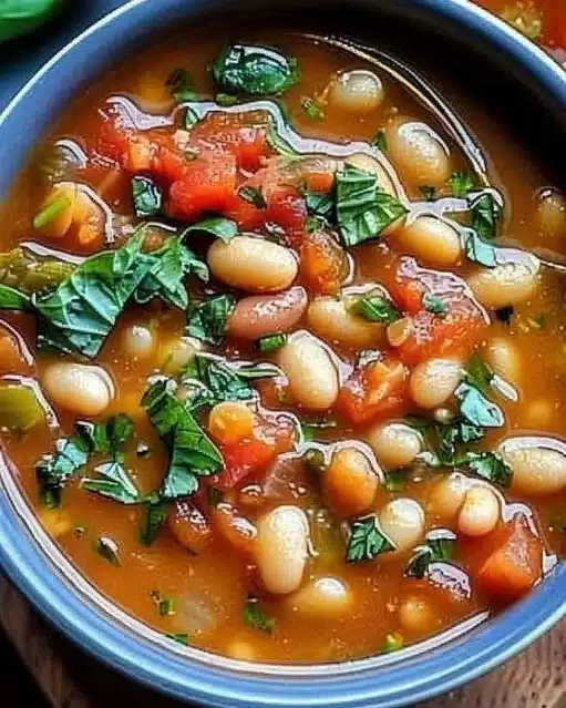 Ragoût crémeux de tomates et haricots blancs dans un bol