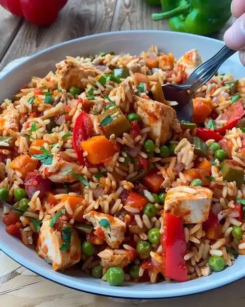 Riz Pilaf Serbe servi avec des légumes frais et des épices
