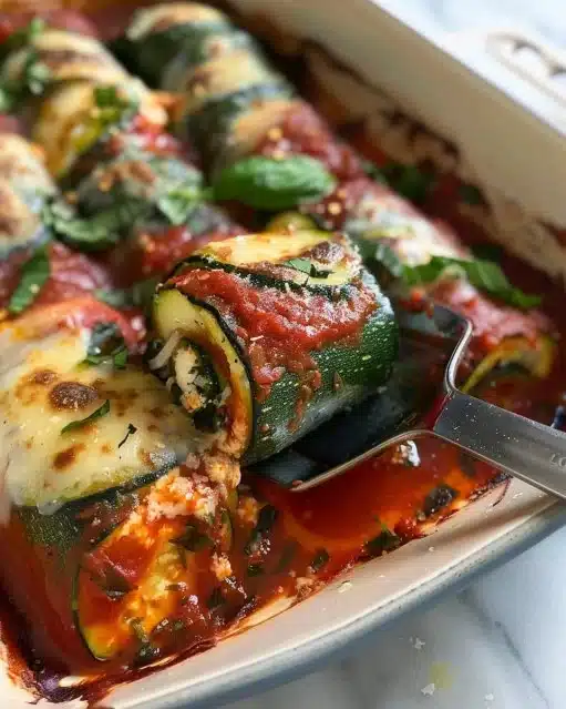 Roulés de courgettes savoureux, plat sain et appétissant
