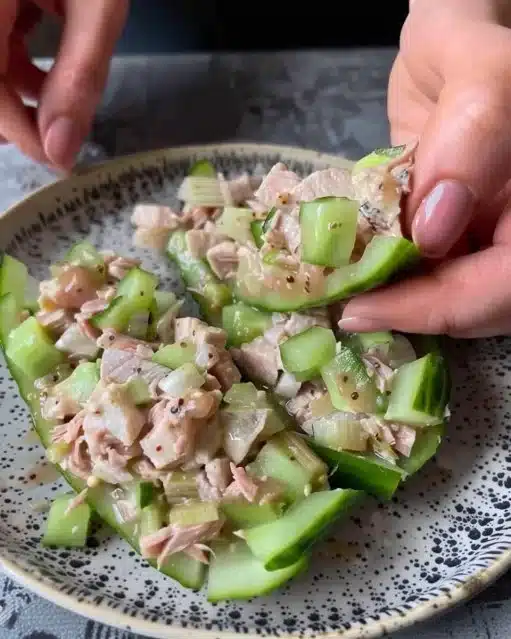 Salade de concombre au thon avec ingrédients frais et colorés