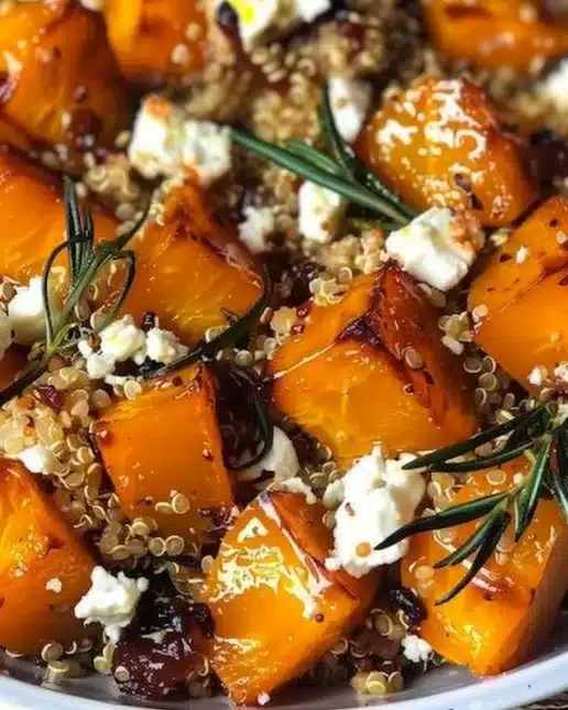 Salade de potimarron et quinoa garnie de légumes frais et d'assaisonnements