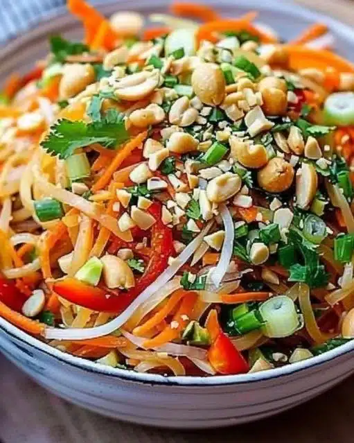 Salade thaï cacahuète garnie de légumes frais et d'érable