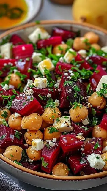Salade de pois chiches, betteraves et feta