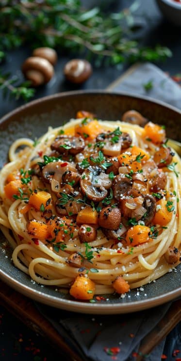 Creamy Butternut Squash and Mushroom Pasta