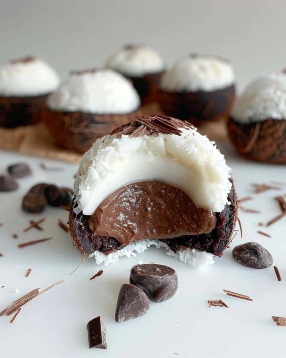 Dôme de noix de coco avec pâte à tartiner au chocolat