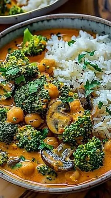 Curry Végétarien au Brocoli, Pois Chiches et Champignons