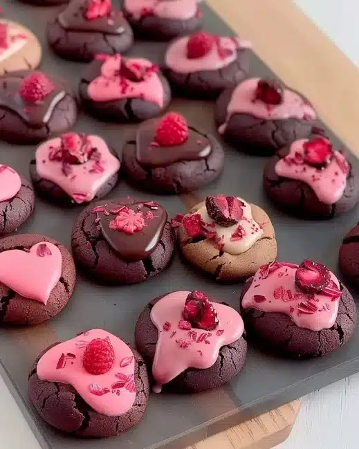 Biscuits en forme de cœur remplis de ganache délicieuse.