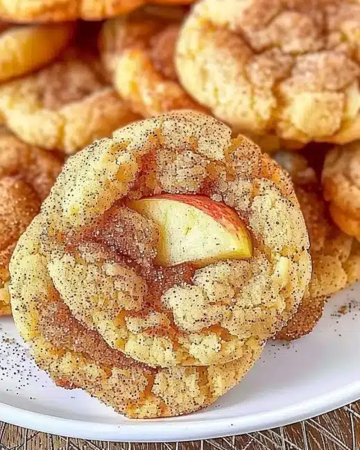 Biscuits snickerdoodle aux pommes et à la cannelle fraîchement sortis du four.