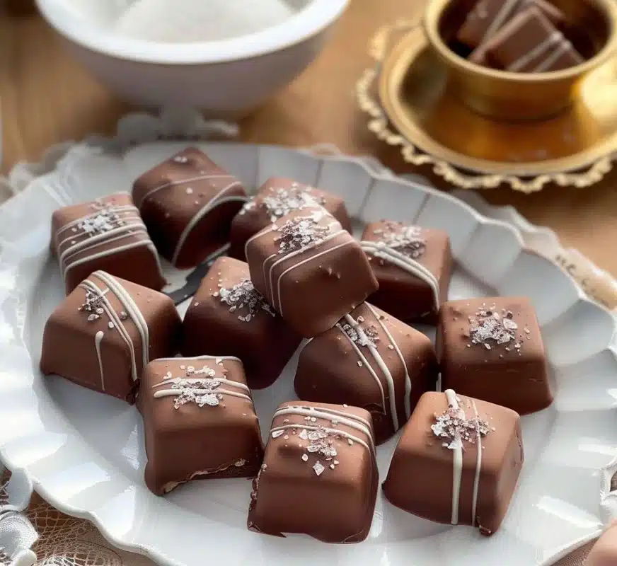 Bouchées chocolat noix de coco sans cuisson sur une assiette