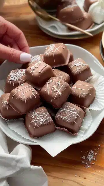 Bouchées chocolat-coco sans cuisson prêtes à déguster.