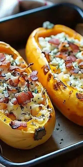 Butternut Farcie aux lardons et au chèvre, un plat savoureux et réconfortant