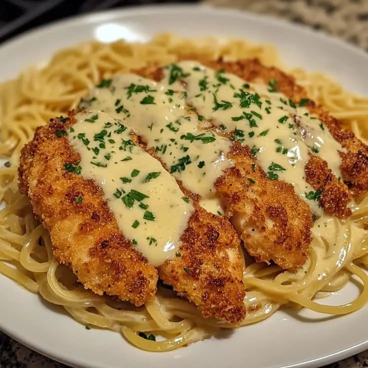 Parmesan-Crusted Chicken with Alfredo Sauce
