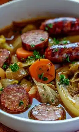 Recette de chou braisé aux saucisses savoureux et réconfortant.