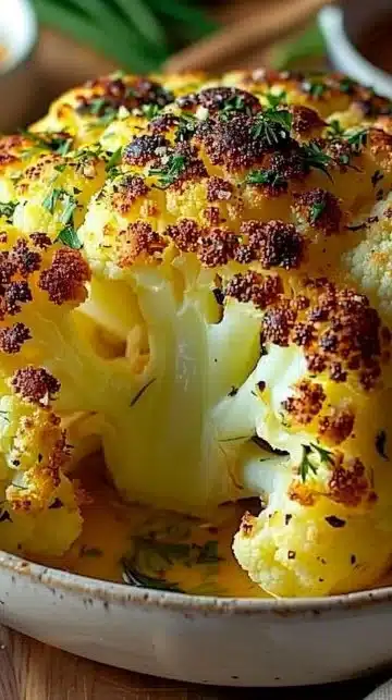 Chou-fleur entier rôti au beurre, un plat savoureux et coloré