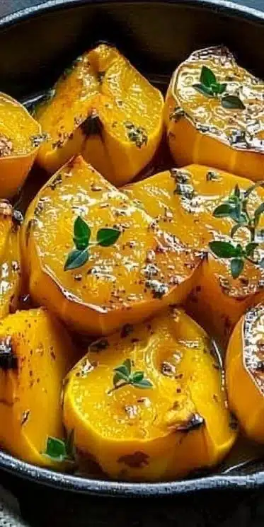 Courge pâtisson rôtie aux épices sur une assiette.