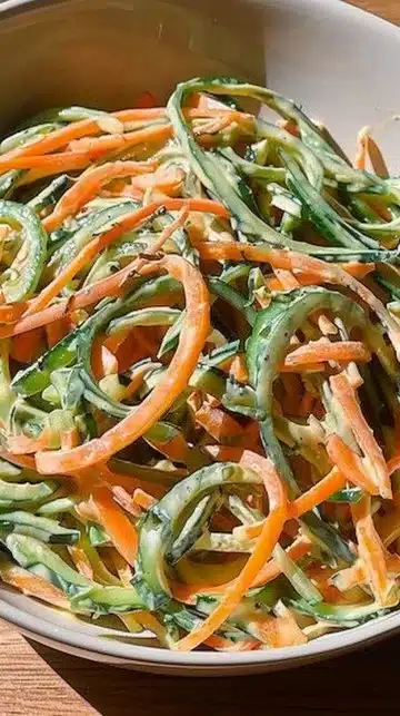 Salade crémeuse de concombre et carottes, un plat léger et frais.