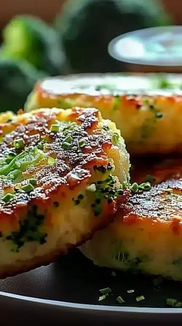 Patates de brocoli croustillantes servies avec une sauce