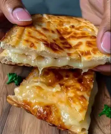 Un délicieux Croque Monsieur garni de fromage et de jambon sur une assiette.