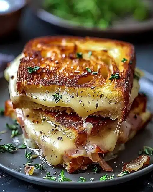 Recette de Croque-Monsieur au four avec fromage et jambon, plat savoureux et croustillant.
