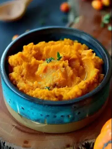 Purée de citrouille faite maison dans un bol en céramique