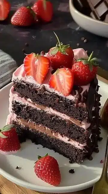 Gâteau au chocolat et aux fraises, un dessert exquis et gourmand.