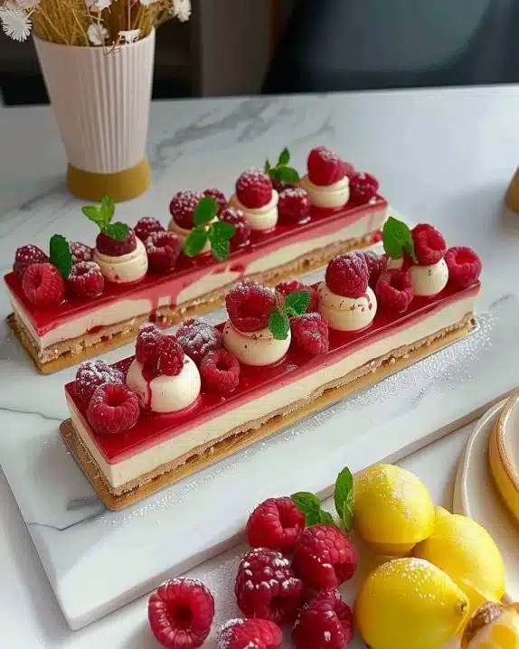 Gâteau au fromage crémeux à la framboise sur une assiette