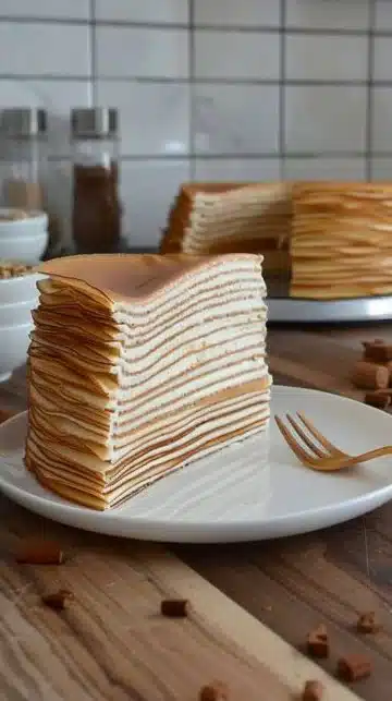 Gâteau de Crêpes Vanille & Spéculoos, dessert sucré et gourmand, image appétissante.