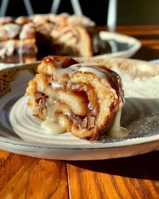 Géants roulés de cinnamon caramel aux dattes sur une assiette délicatement décorée.