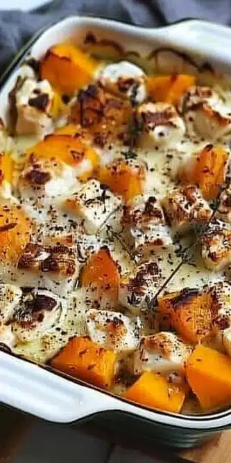 Gratin de potimarron et chèvre, une recette savoureuse et réconfortante.