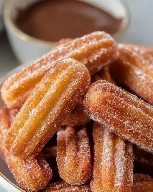 Bouchées de churros au four saines et croustillantes servies dans un plat