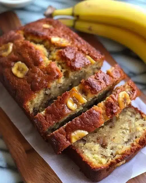 Pain à la banane moelleux avec des bananes mûres et des noix