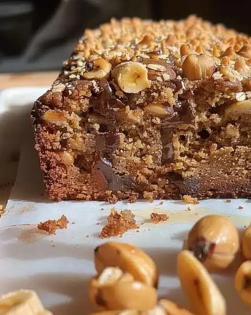 Recette de pain à la banane sain, végan et sans gluten, servi sur une table en bois.