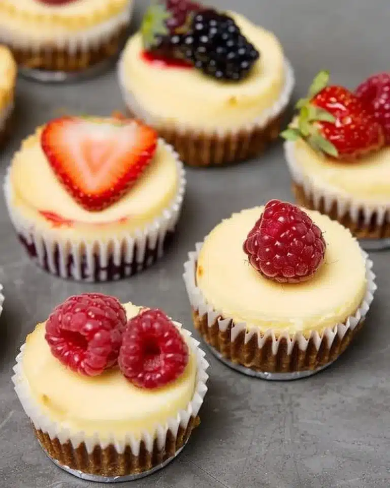 Assortiment de mini cheesecakes décorés sur une assiette