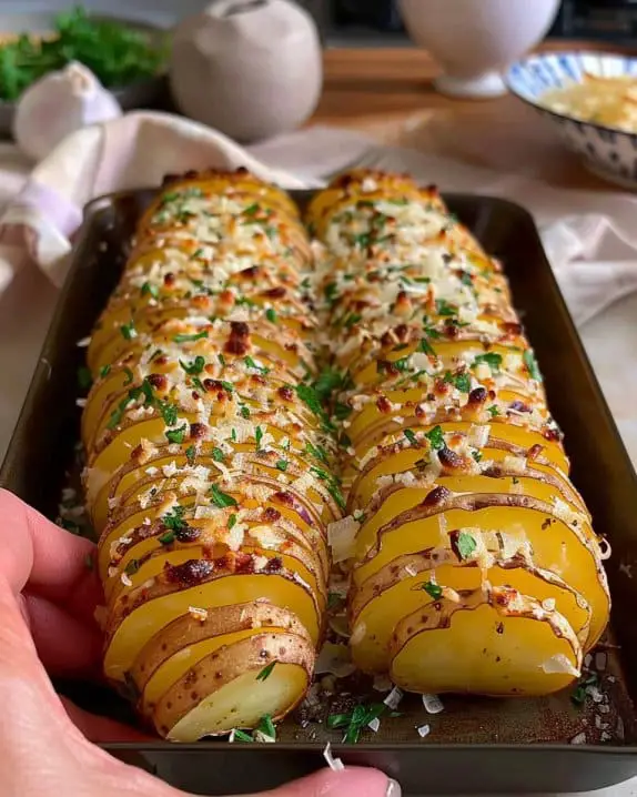 POMMES DE TERRE HASSELBACK CRISPES À L'AIL ET AU PARMESAN 🥔🧀