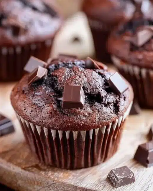 Muffins au chocolat moelleux, délicieux et frais, sur une assiette