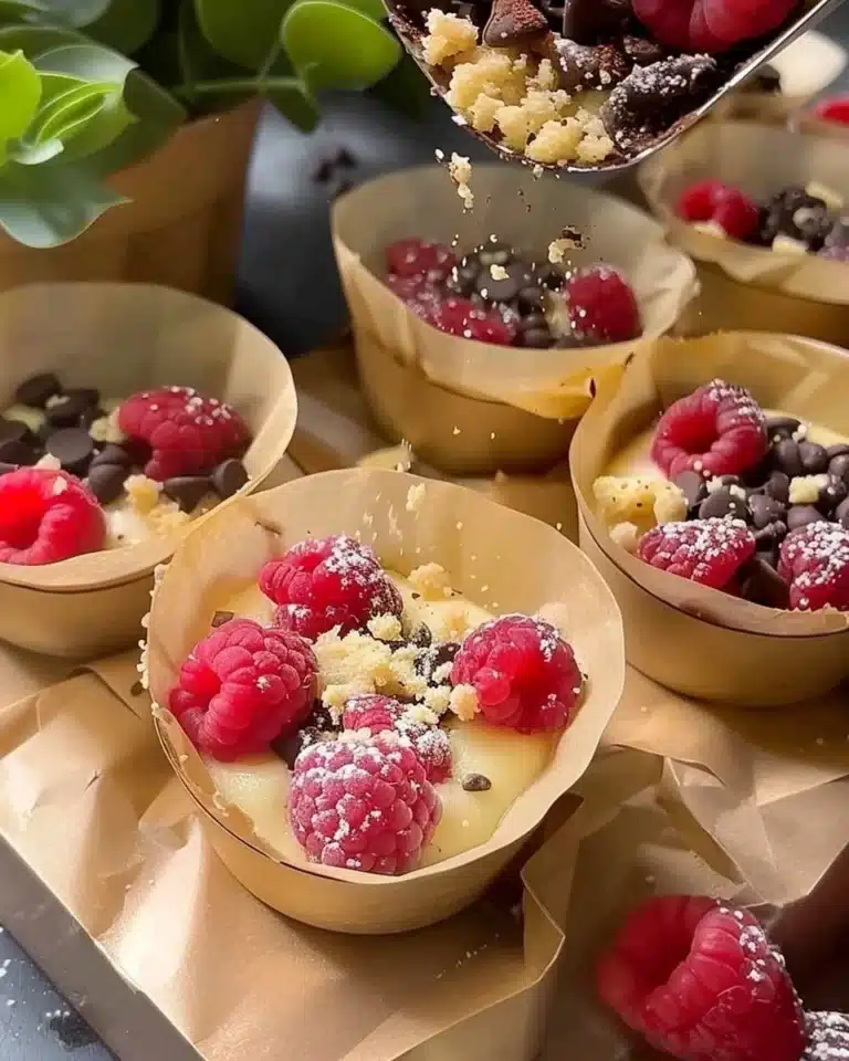Muffins aux framboises avec pépites de chocolat et crumble croustillant