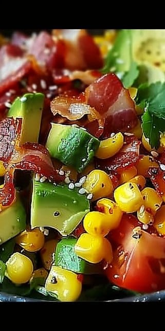 Salade de maïs, avocat et bacon croustillant