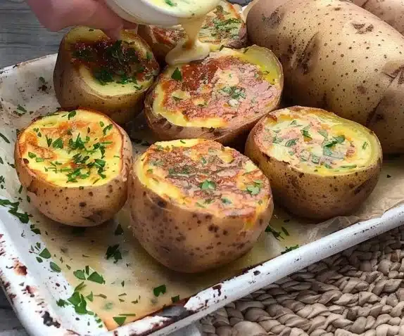 Omelettes gourmandes cuites dans une pomme de terre garnie et appétissante.