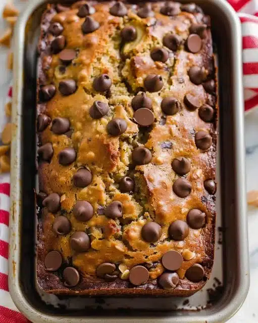 Pain de banane aux pépites de chocolat fraîchement cuit et servi en tranches