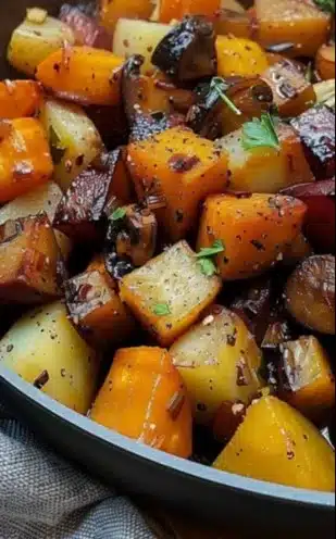 Poêlée d'automne au potimarron, pommes de terre, carottes et champignons