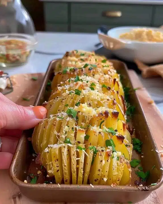 Pommes de terre Hasselback croustillantes à l'ail et au parmesan