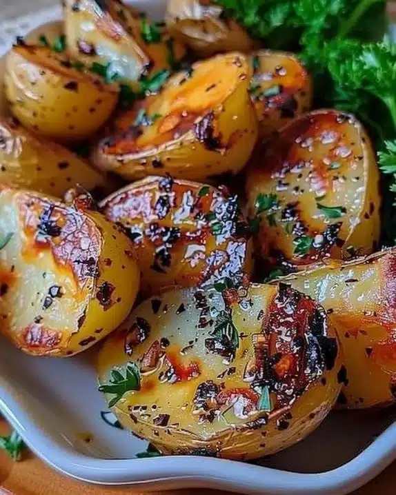 Pommes de terre rôties à l'ail et au beurre, croustillantes et dorées