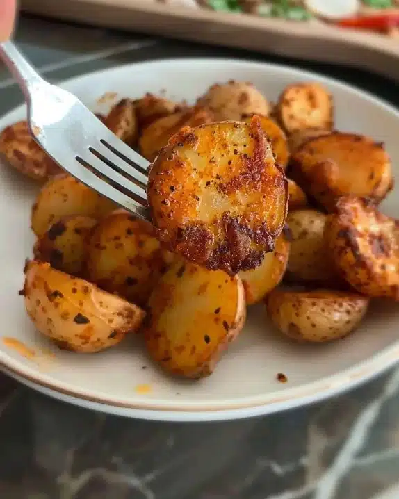 Pommes de terre rôties épicées assaisonnées et croustillantes sur une assiette