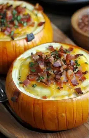 Potimarron Farci prêt à être servi sur une table décorée