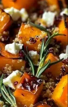 Potimarron Rôti avec Feta, Thym et Quinoa dans un plat appétissant