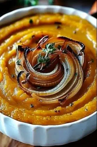 Purée de potimarron aux oignons caramélisés