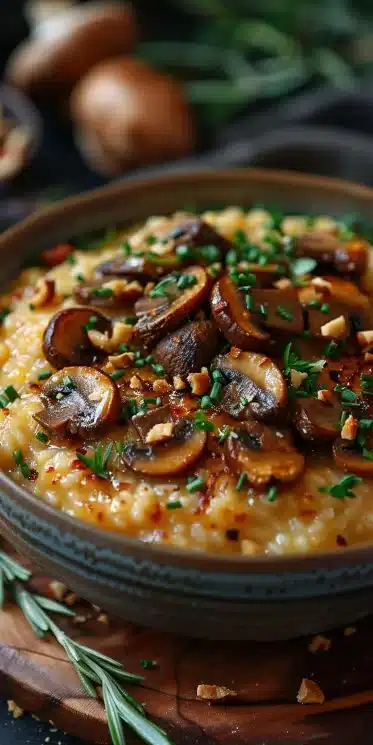 Risotto crémeux avec butternut, champignons et noisettes grillées