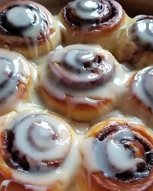 Roulés à la cannelle maison, fraîchement cuisinés et garnis de sucre et de cannelle.