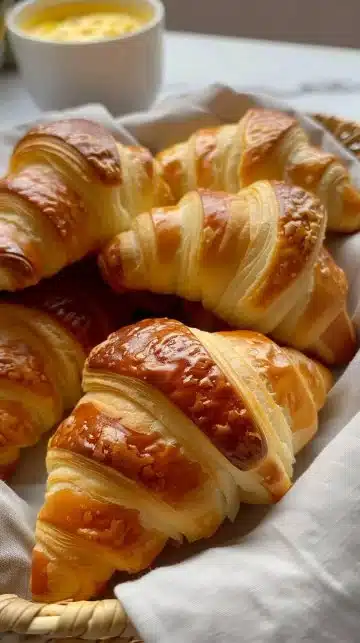 Roulés de croissant dorés et feuilletés sur une assiette élégante